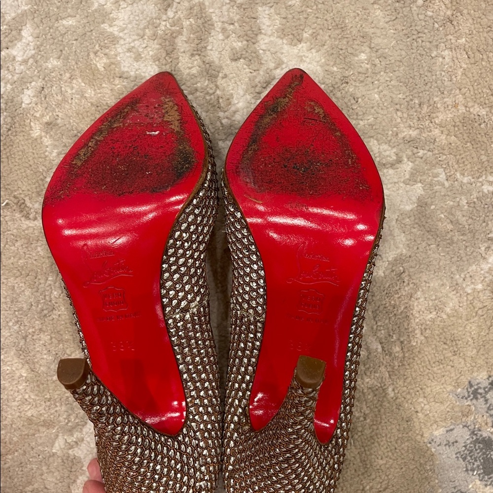 Christian Louboutin Sequin JEWELED Pigalle Silver Pumps Heels Shoes 38.5 - Picture 10 of 15